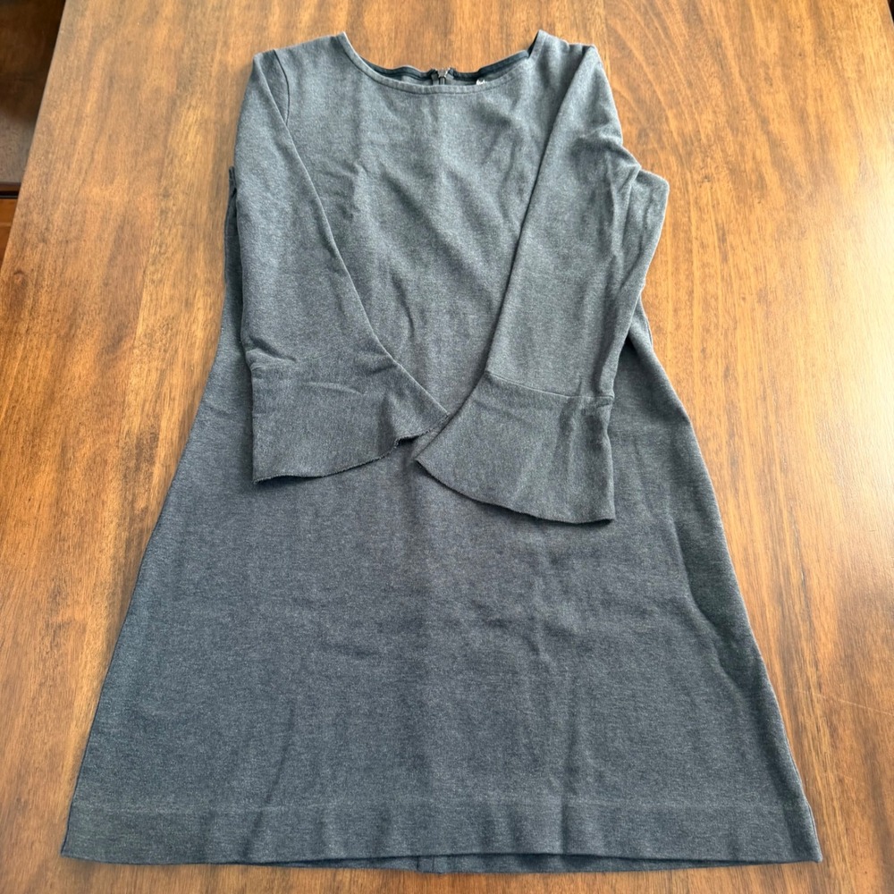Madewell Gray Bell Sleeve Shift Dress Heather Knit S Minimalist Neutral Office - Picture 3 of 9